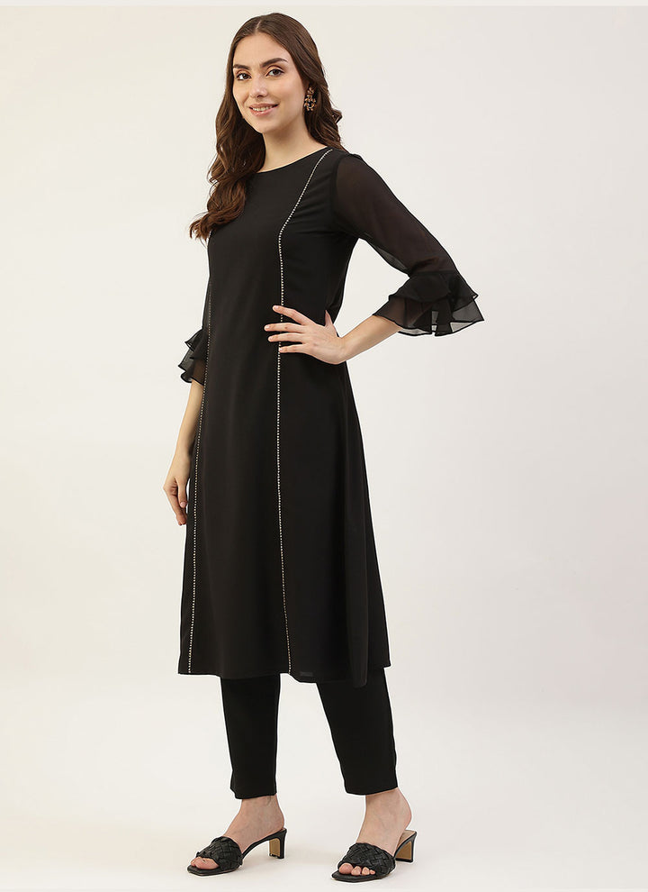 Solid Designer Readymade Suits | Hand Work Crepe Top & Georgette Dupatta