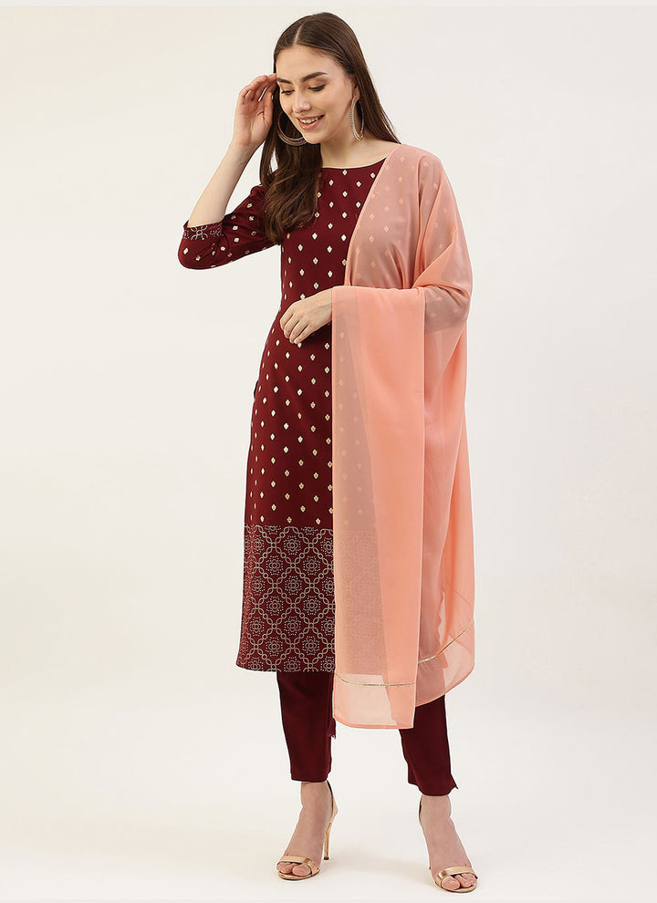 Designer Printed Readymade Suits | Crepe Top with Hand Work & Georgette Dupatta