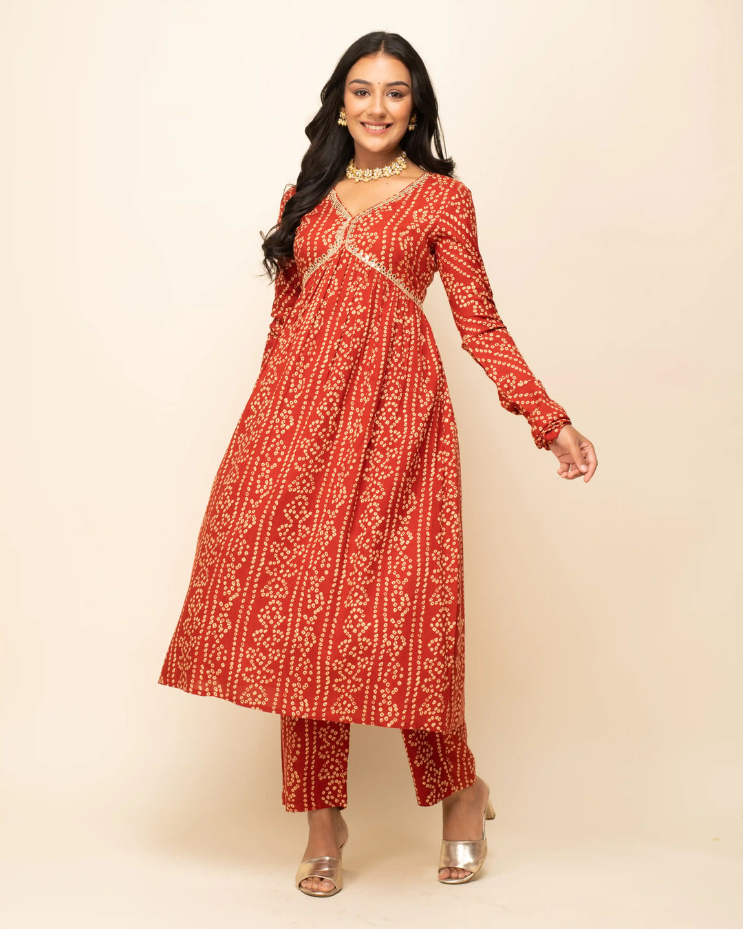 Stylish Orange Cotton Suit | Designer Print with Hand Work