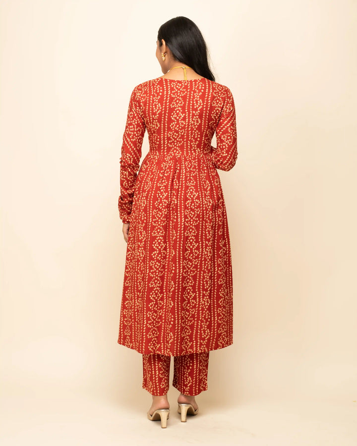 Stylish Orange Cotton Suit | Designer Print with Hand Work