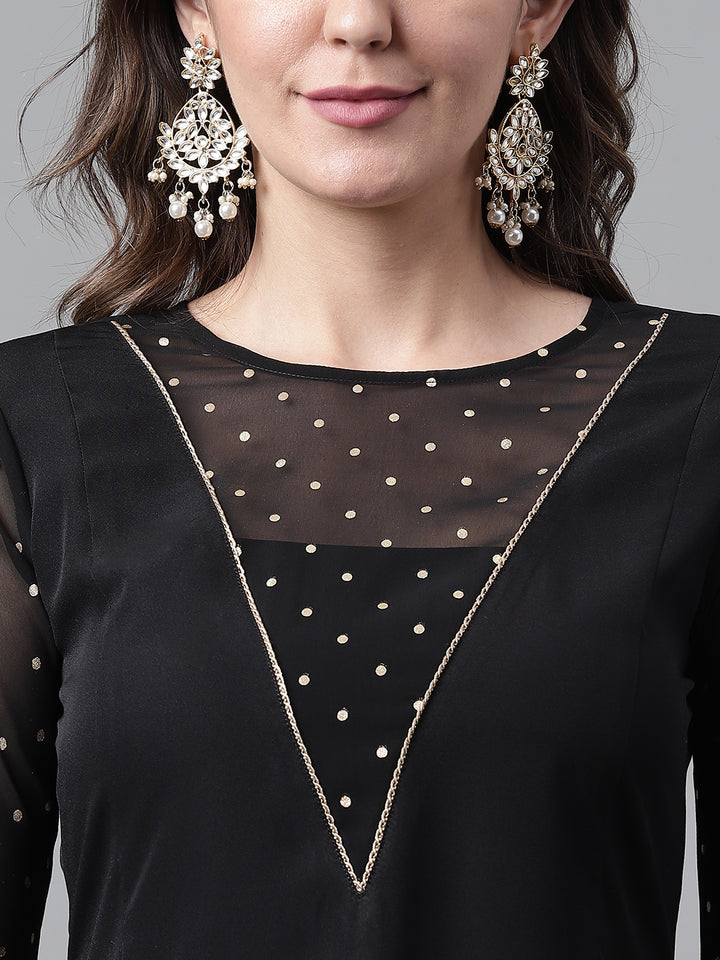 Black Designer Crepe Top & Bottom Set | Beautiful Printed Ready-Made Outfit
