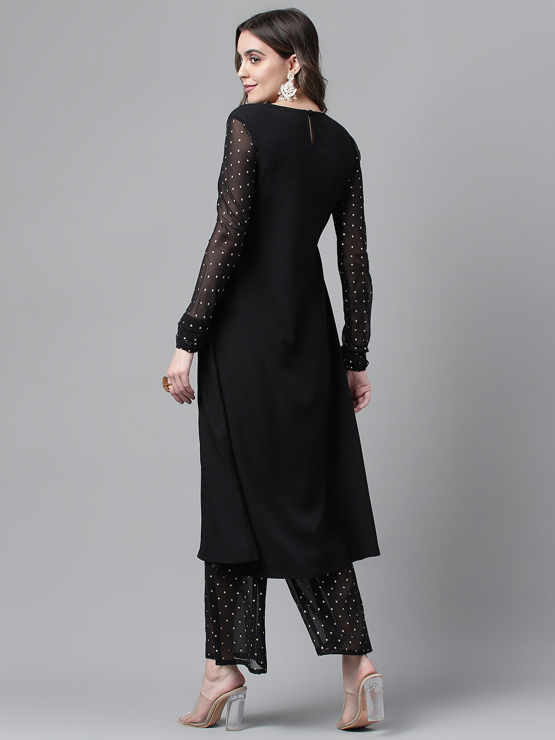Black Designer Crepe Top & Bottom Set | Beautiful Printed Ready-Made Outfit