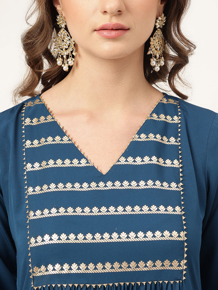 Stylish Teal Crepe Set | Elegant Designer Printed Top with Bottom
