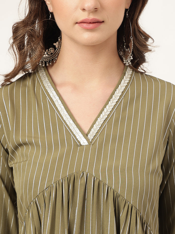 Stylish Green Crepe Set | Elegant Designer Printed Top with Bottom