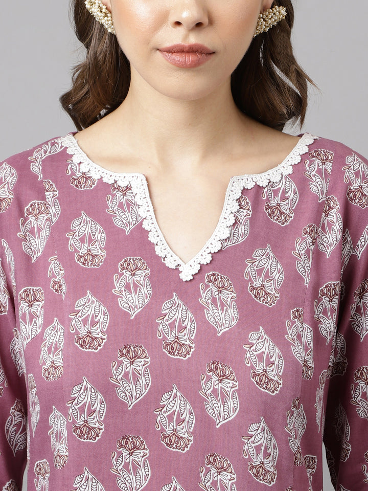 Stylish Purple Cotton Set | Elegant Ready-Made Floral Printed Top with Bottom