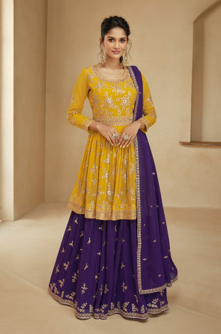 Designer Sharara Suits | Georgette Fabric with Floral Embroidery Work