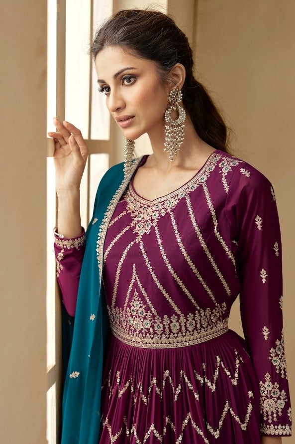 Designer Sharara Suits | Georgette Fabric with Floral Embroidery Work