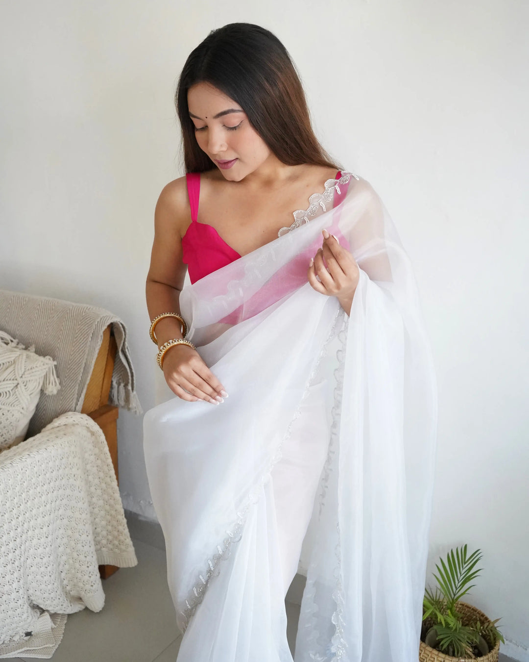 Organza Saree with Khatli Handwork | Art-Silk Blouse | Wedding Festivity