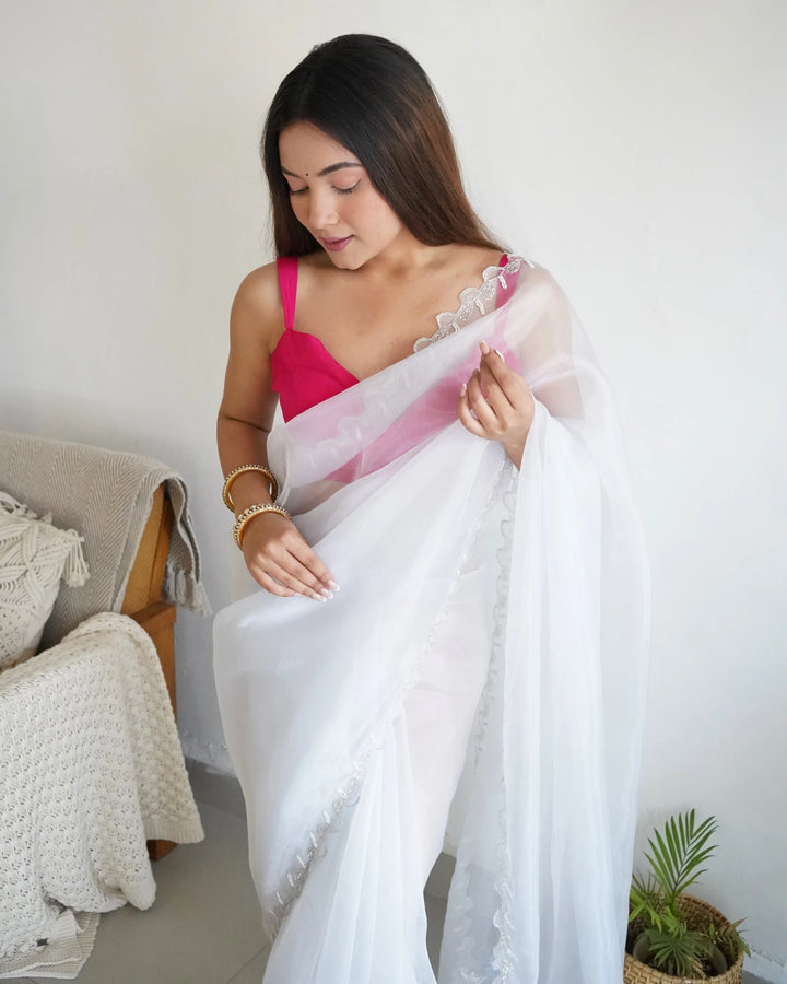 Organza Saree with Khatli Handwork | Art-Silk Blouse | Wedding Festivity
