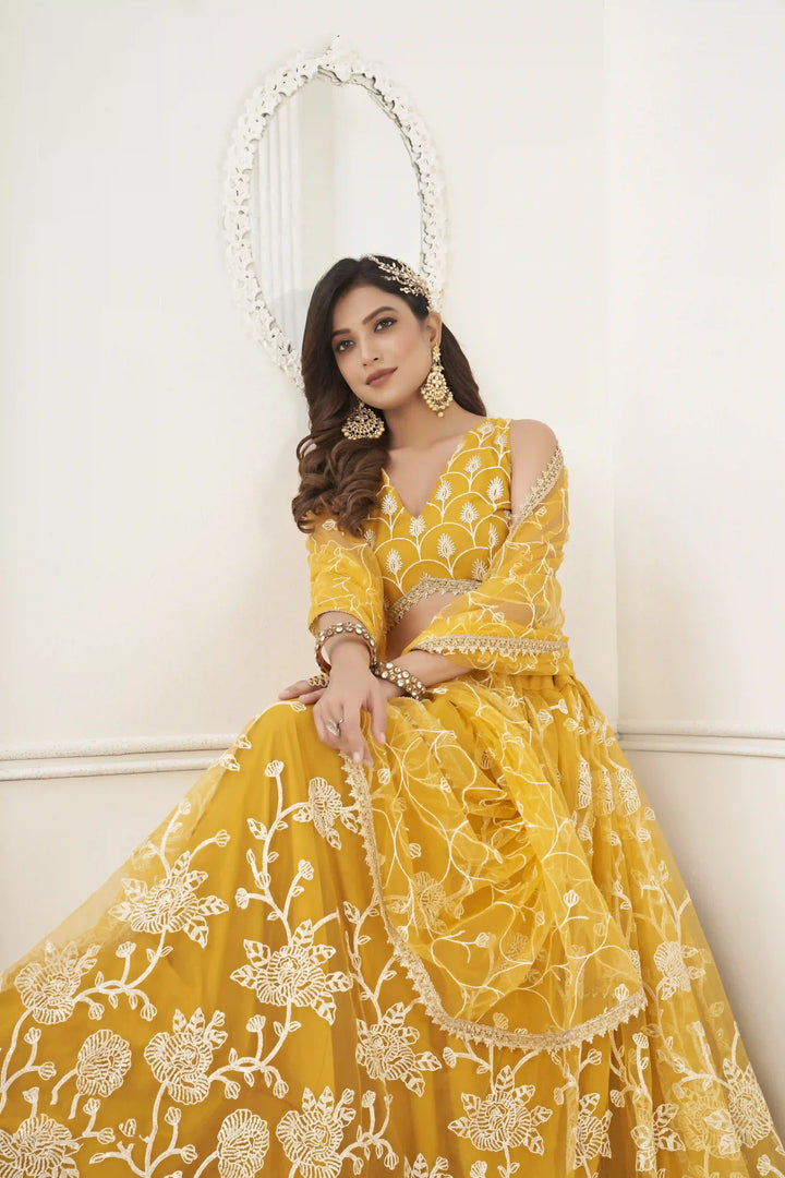 Designer Butterfly-Net Lehenga with Embroidery & Sequins | Wedding & Party