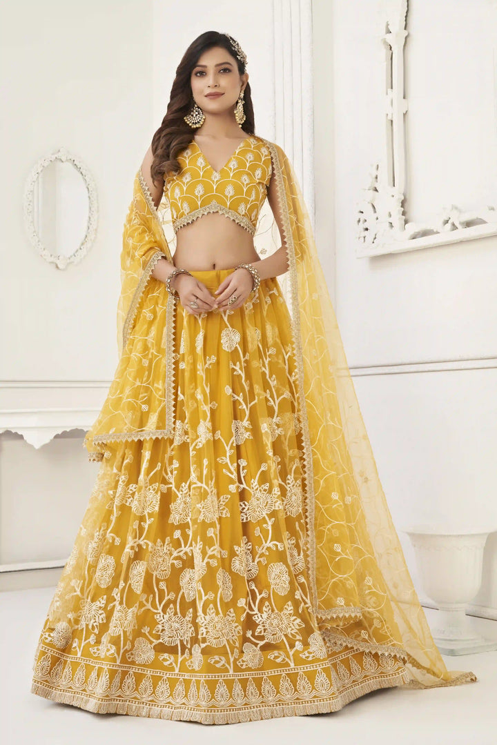 Designer Butterfly-Net Lehenga with Embroidery & Sequins | Wedding & Party