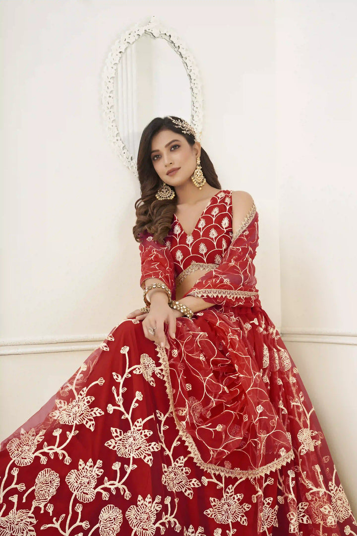Designer Butterfly-Net Lehenga with Embroidery & Sequins | Wedding & Party