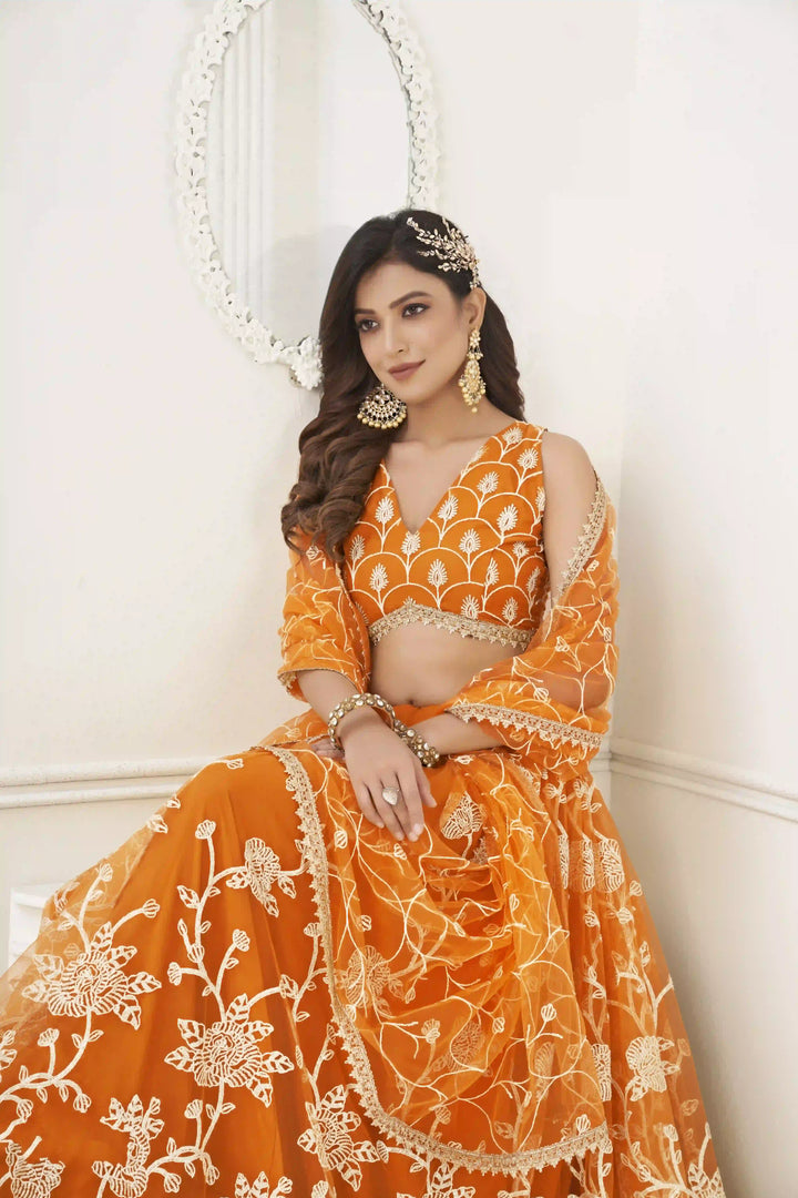 Designer Butterfly-Net Lehenga with Embroidery & Sequins | Wedding & Party