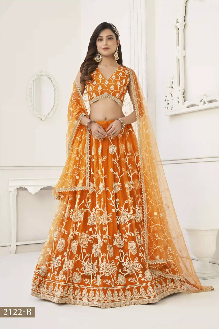 Designer Butterfly-Net Lehenga with Embroidery & Sequins | Wedding & Party