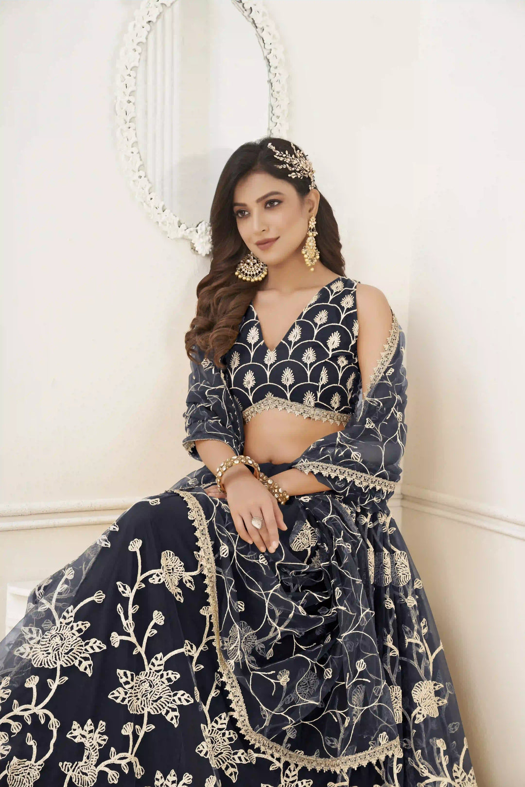 Designer Butterfly-Net Lehenga with Embroidery & Sequins | Wedding & Party