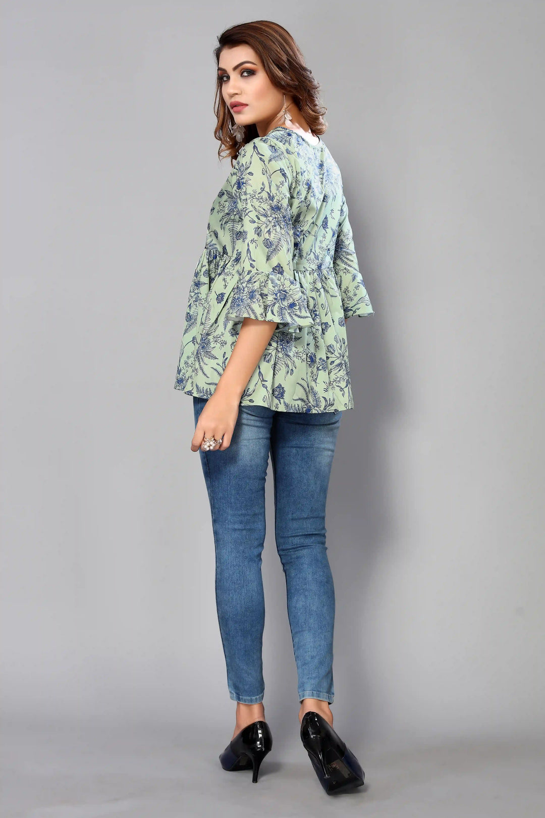 Green Designer Crepe Kurti | Beautiful Floral Digital Printed Kurti for Women