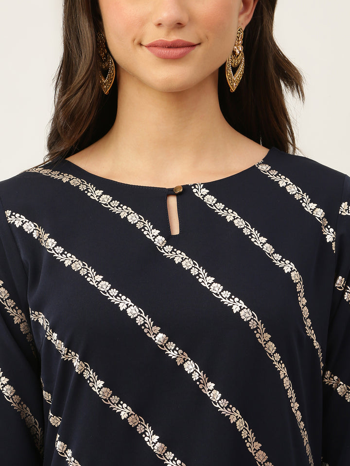 Stylish Black Kurti Set | Trendy Elbow Sleeves & Comfortable Crepe Fabric