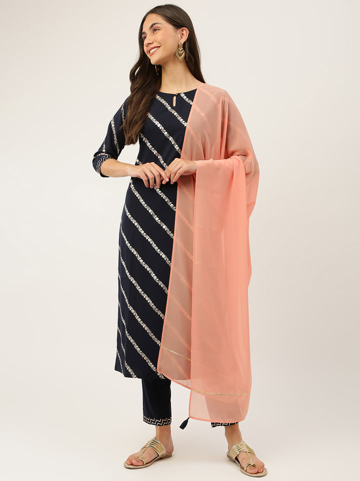 Stylish Black Kurti Set | Trendy Elbow Sleeves & Comfortable Crepe Fabric