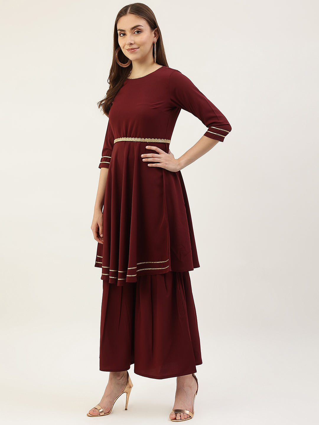 Comfortable & Stylish Maroon Kurti Set | Crepe Fabric Elbow Sleeves