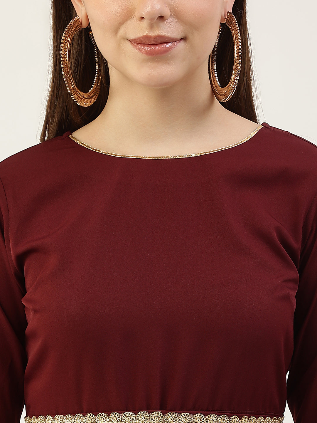 Comfortable & Stylish Maroon Kurti Set | Crepe Fabric Elbow Sleeves