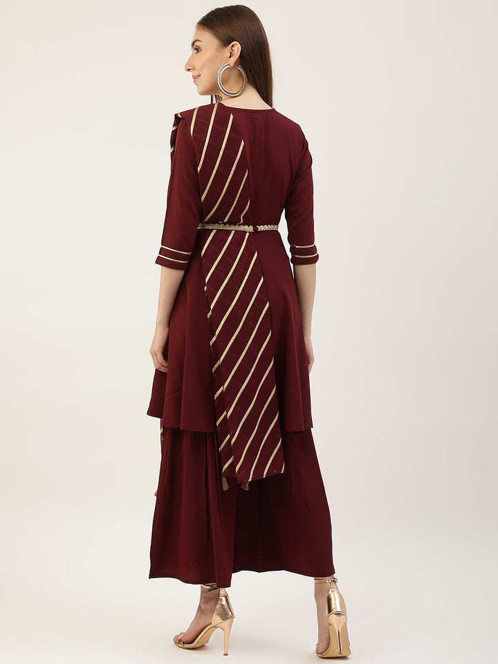 Comfortable & Stylish Maroon Kurti Set | Crepe Fabric Elbow Sleeves