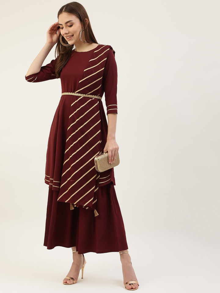 Comfortable & Stylish Maroon Kurti Set | Crepe Fabric Elbow Sleeves