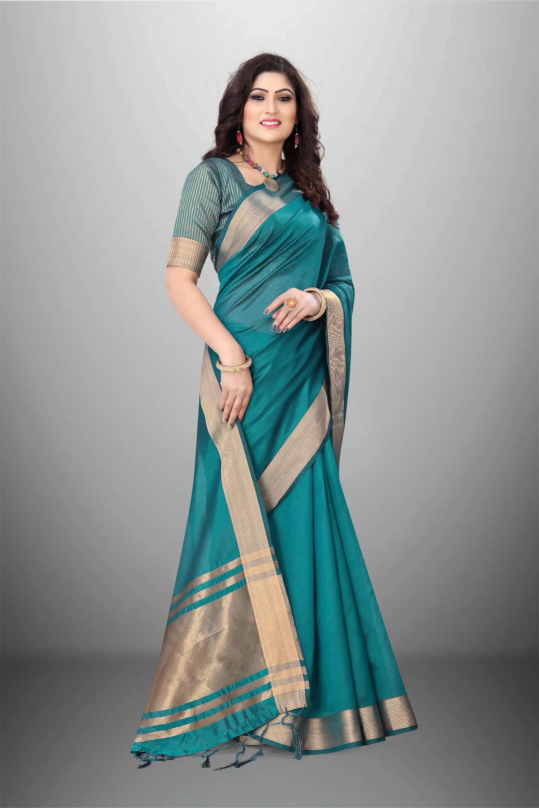 Elegant Cotton-Organza Saree with Wevon-Pallu-Border | for Weddings and Festive