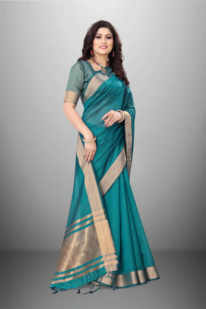 Elegant Cotton-Organza Saree with Wevon-Pallu-Border | for Weddings and Festive