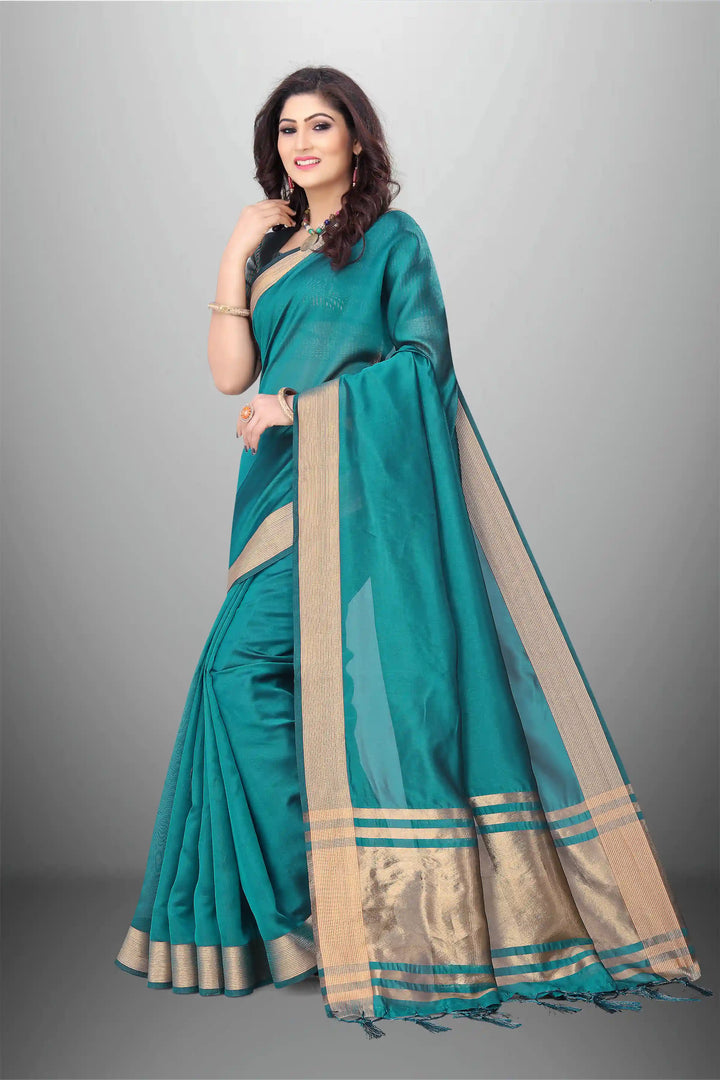 Elegant Cotton-Organza Saree with Wevon-Pallu-Border | for Weddings and Festive
