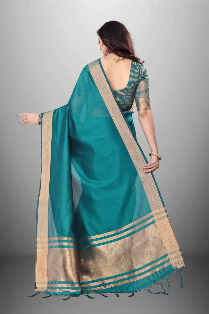 Elegant Cotton-Organza Saree with Wevon-Pallu-Border | for Weddings and Festive