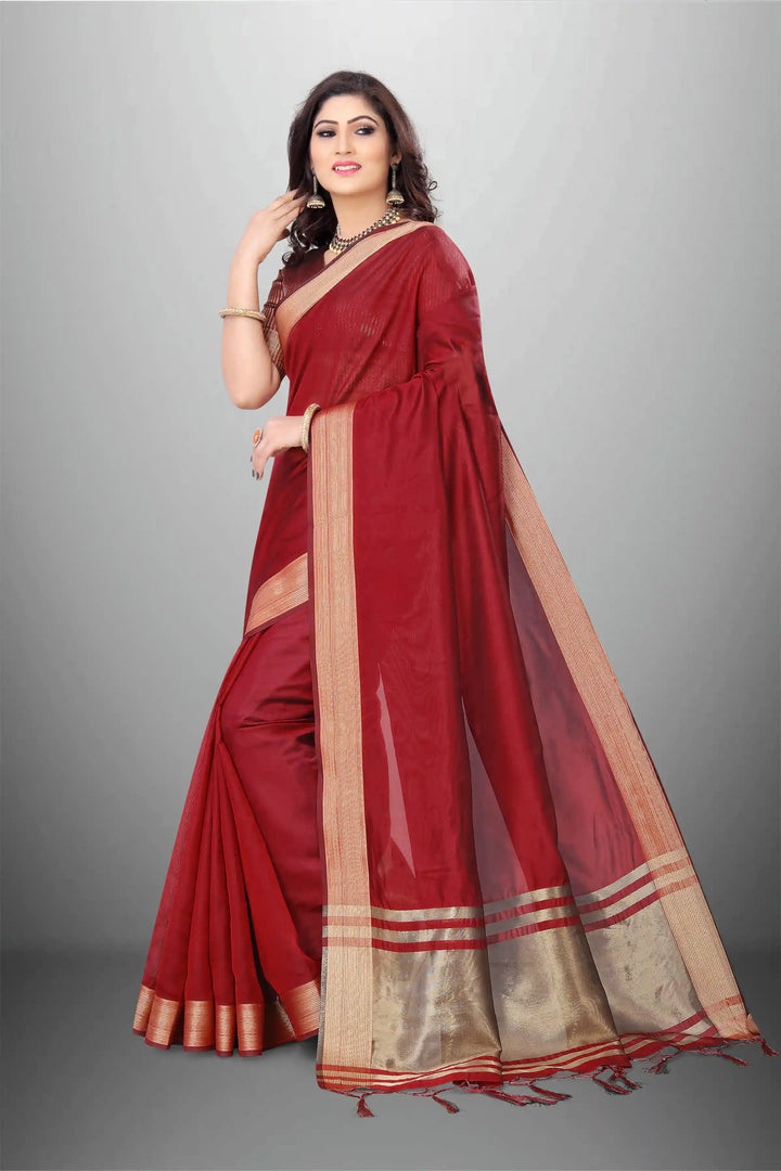 Elegant Cotton-Organza Saree with Wevon-Pallu-Border | for Weddings and Festive