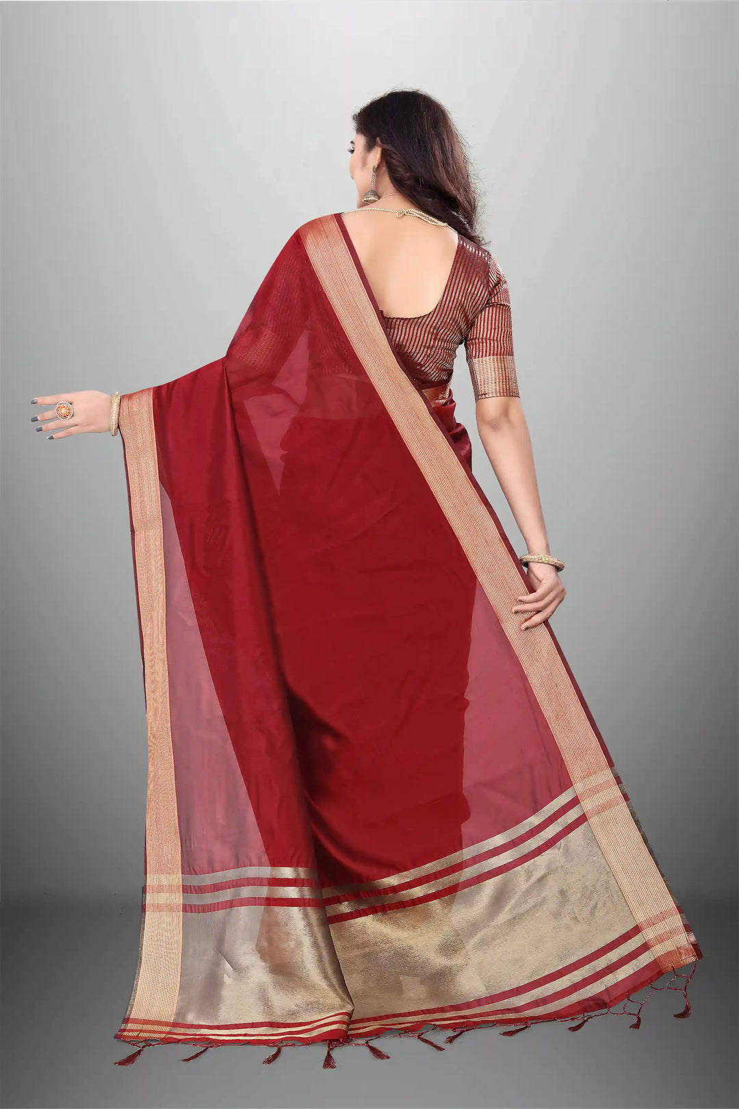 Elegant Cotton-Organza Saree with Wevon-Pallu-Border | for Weddings and Festive