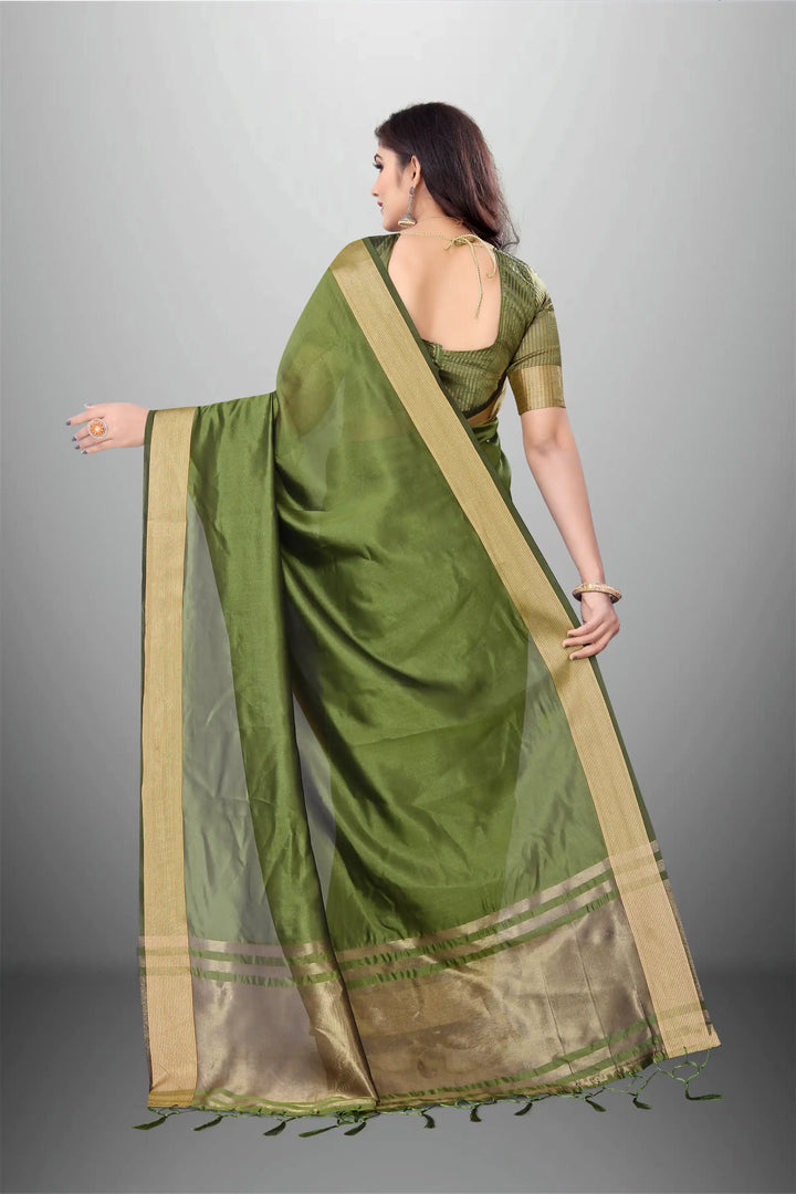 Elegant Cotton-Organza Saree with Wevon-Pallu-Border | for Weddings and Festive