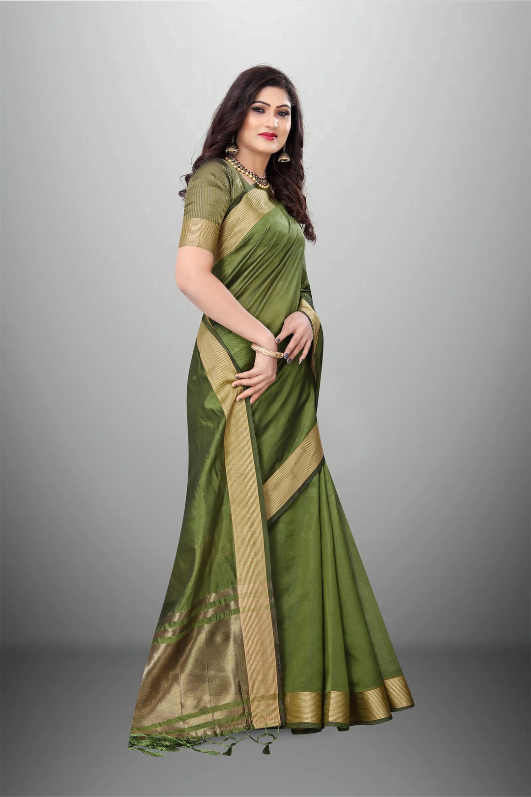 Elegant Cotton-Organza Saree with Wevon-Pallu-Border | for Weddings and Festive