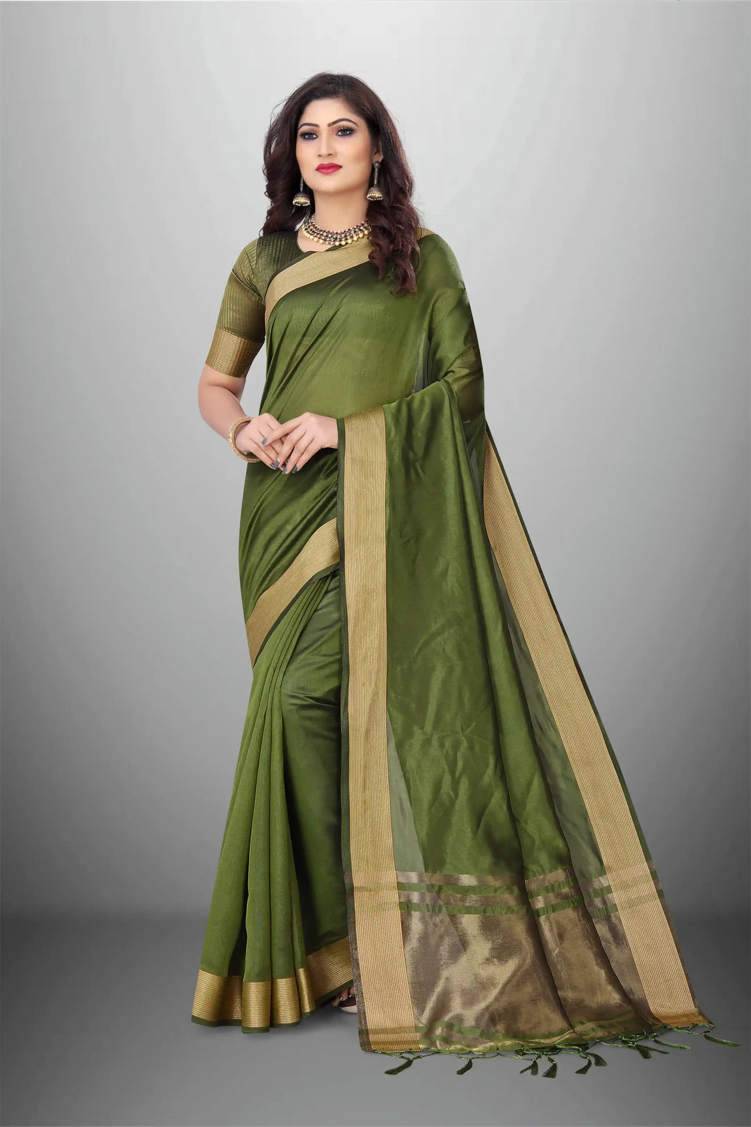 Elegant Cotton-Organza Saree with Wevon-Pallu-Border | for Weddings and Festive