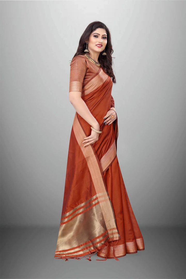 Elegant Cotton-Organza Saree with Wevon-Pallu-Border | for Weddings and Festive