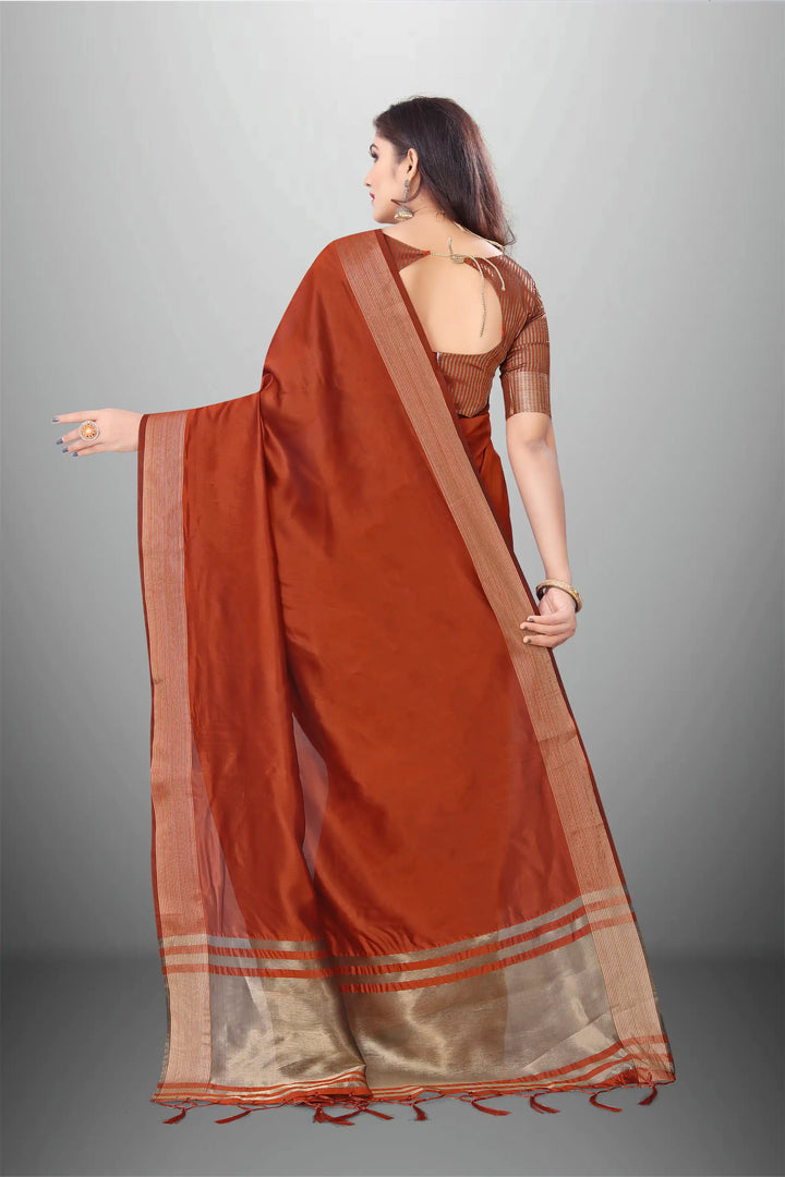 Elegant Cotton-Organza Saree with Wevon-Pallu-Border | for Weddings and Festive