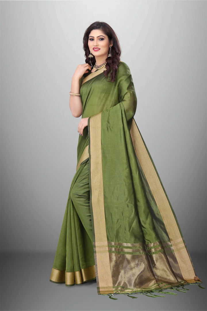 Elegant Cotton-Organza Saree with Wevon-Pallu-Border | for Weddings and Festive