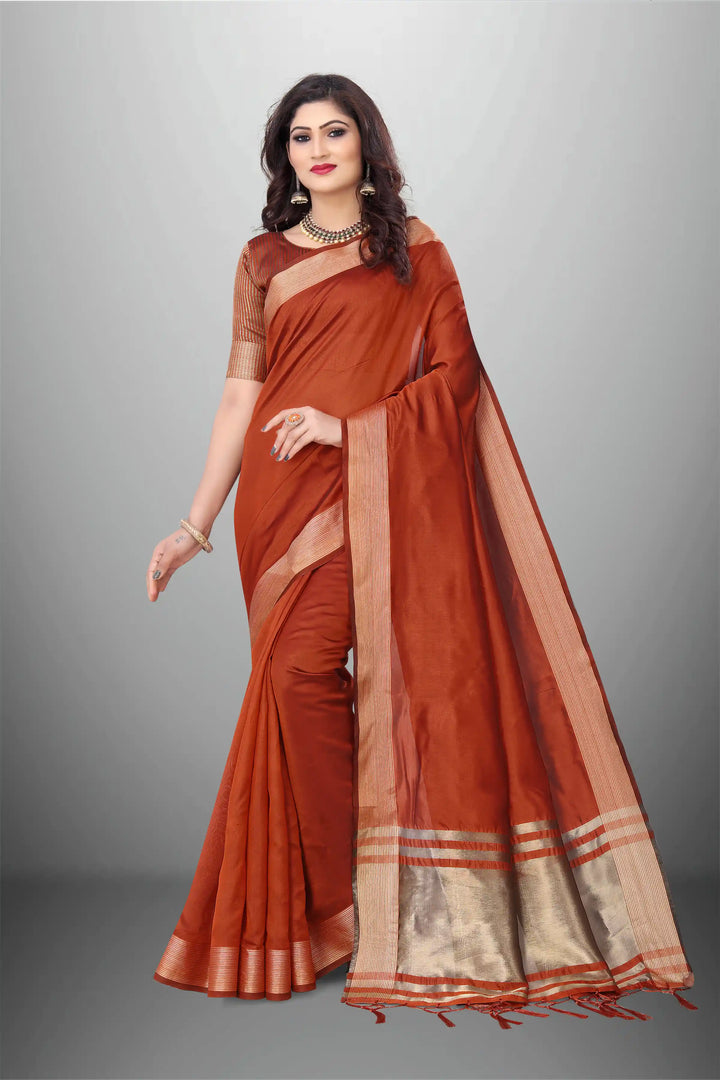 Elegant Cotton-Organza Saree with Wevon-Pallu-Border | for Weddings and Festive