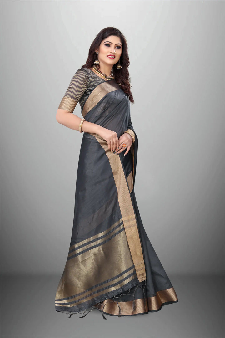 Elegant Cotton-Organza Saree with Wevon-Pallu-Border | for Weddings and Festive