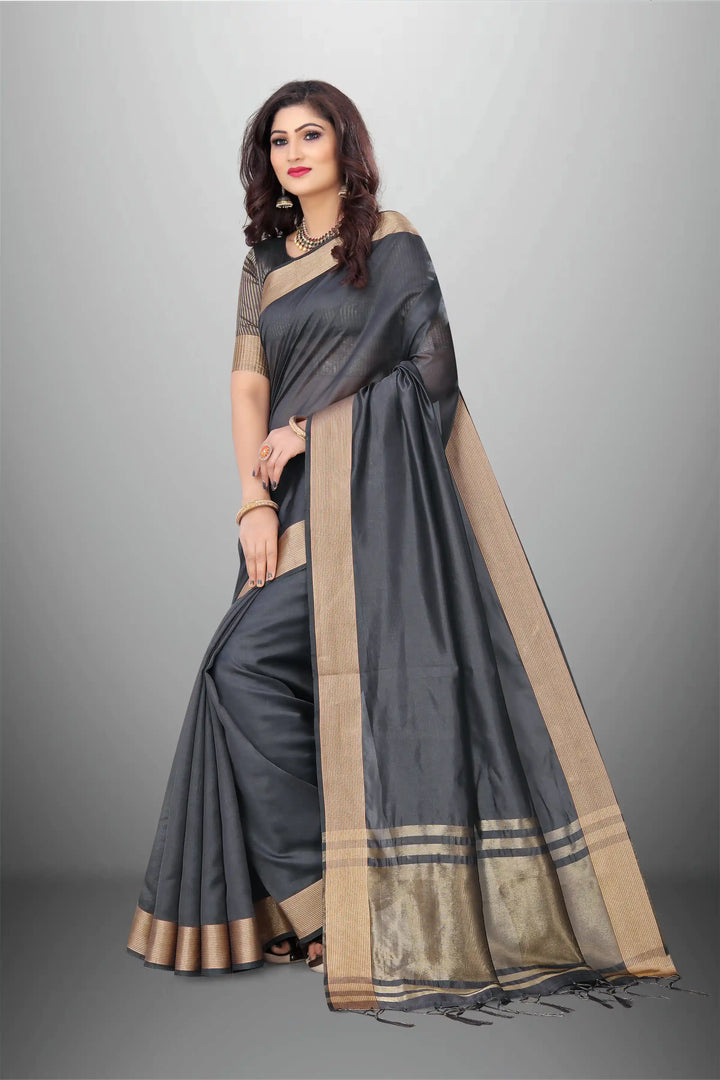Elegant Cotton-Organza Saree with Wevon-Pallu-Border | for Weddings and Festive