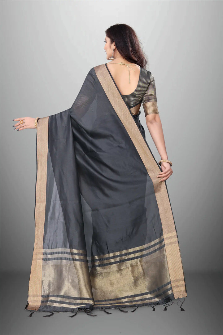 Elegant Cotton-Organza Saree with Wevon-Pallu-Border | for Weddings and Festive