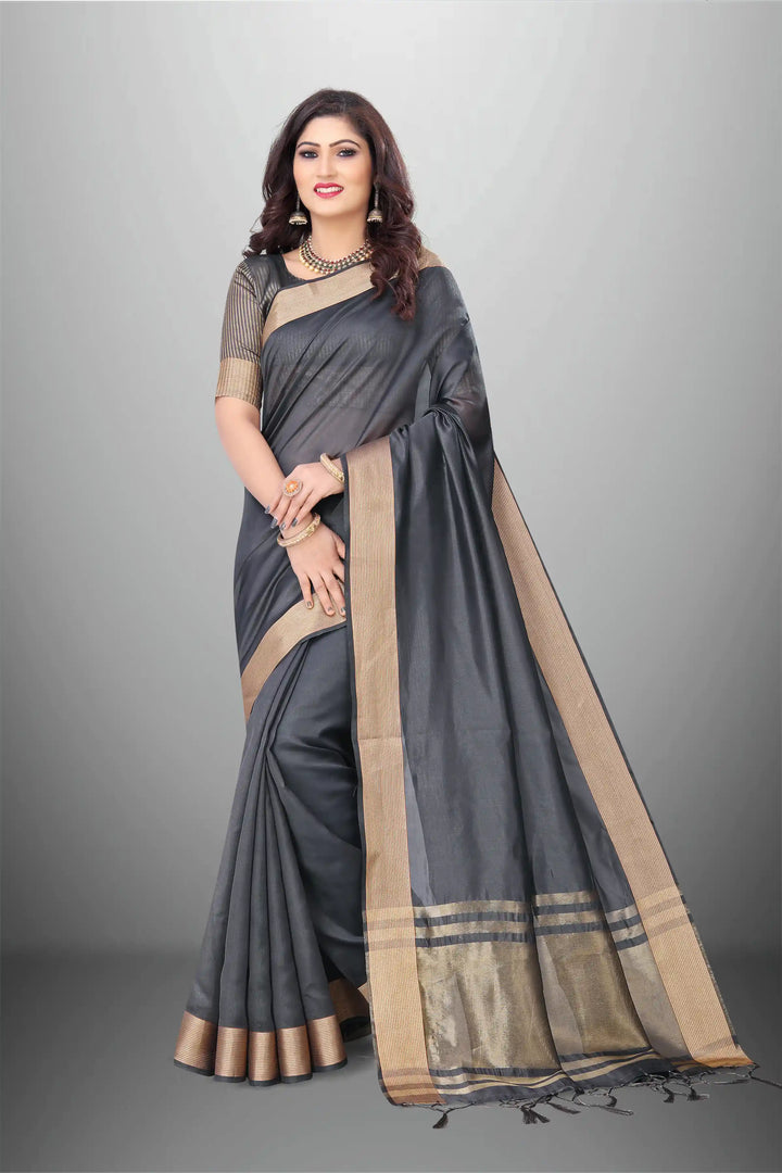 Elegant Cotton-Organza Saree with Wevon-Pallu-Border | for Weddings and Festive