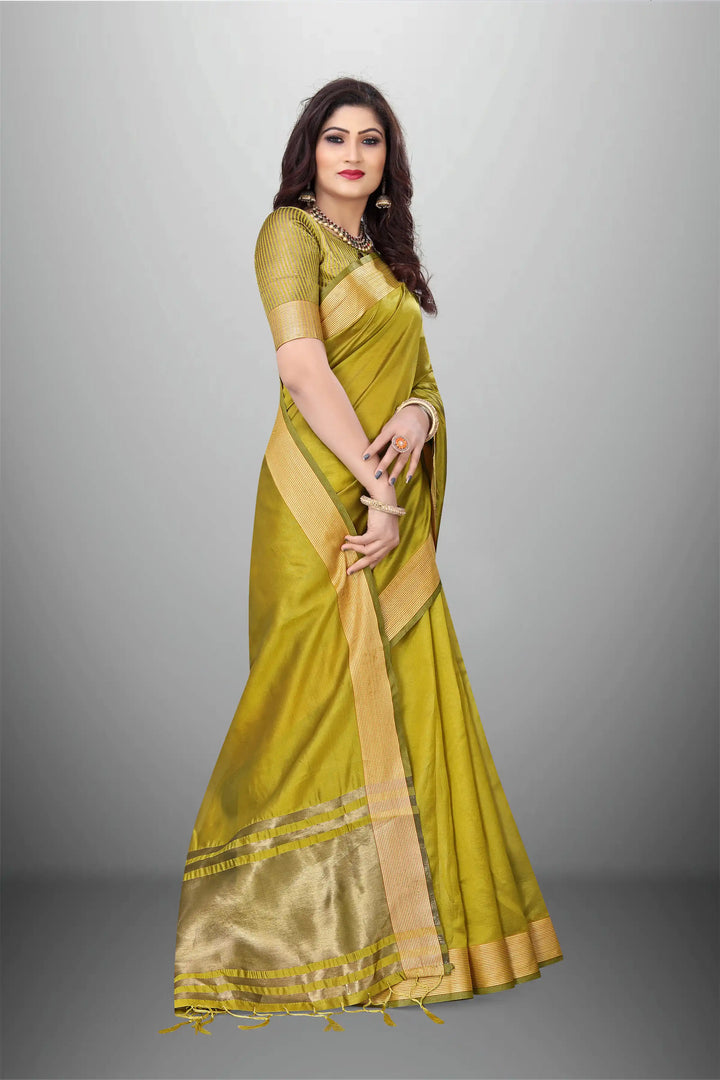 Elegant Cotton-Organza Saree with Wevon-Pallu-Border | for Weddings and Festive