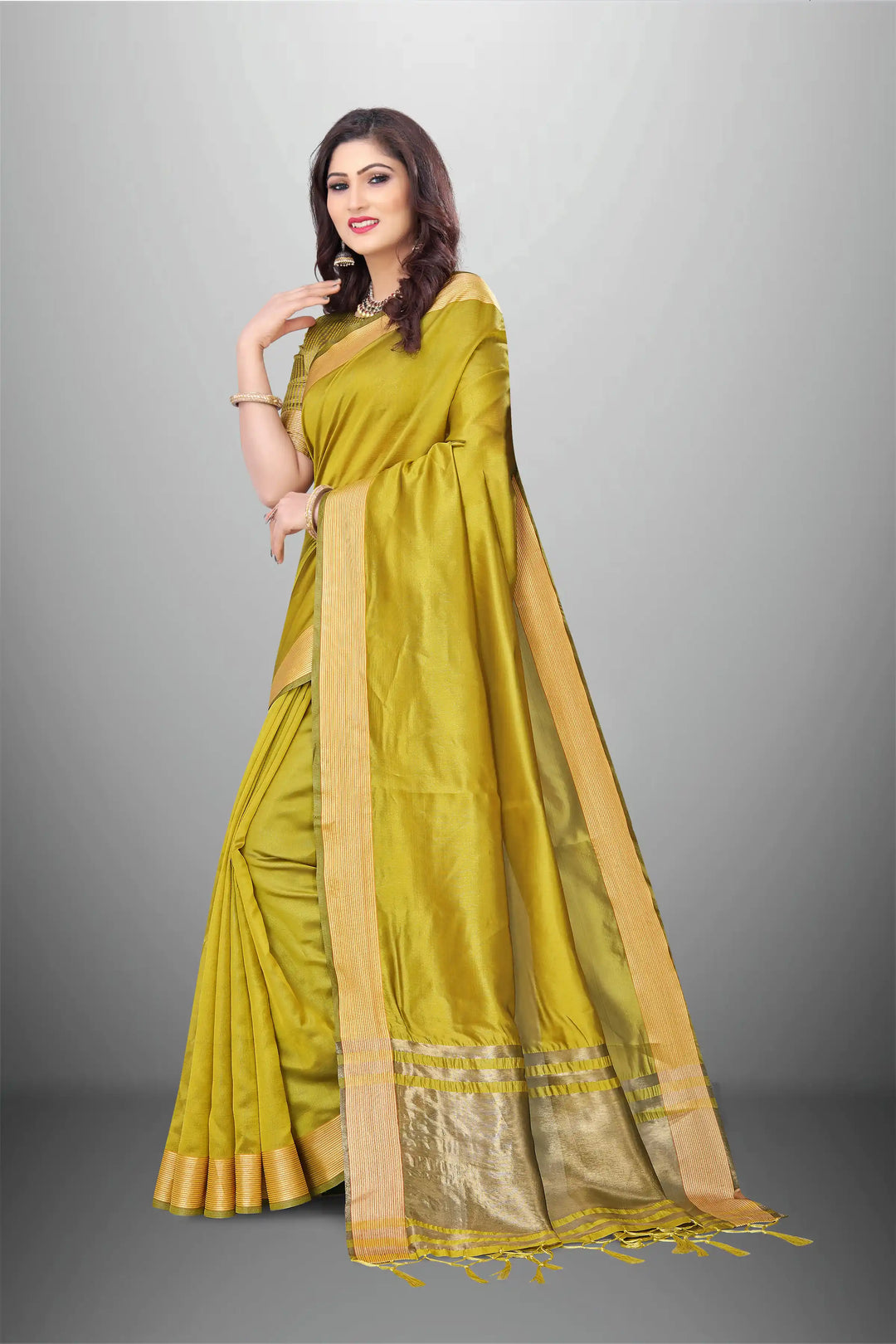 Elegant Cotton-Organza Saree with Wevon-Pallu-Border | for Weddings and Festive