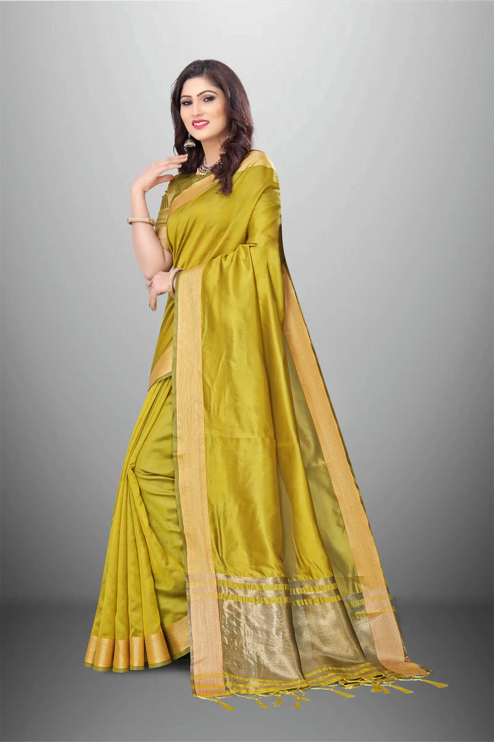 Elegant Cotton-Organza Saree with Wevon-Pallu-Border | for Weddings and Festive