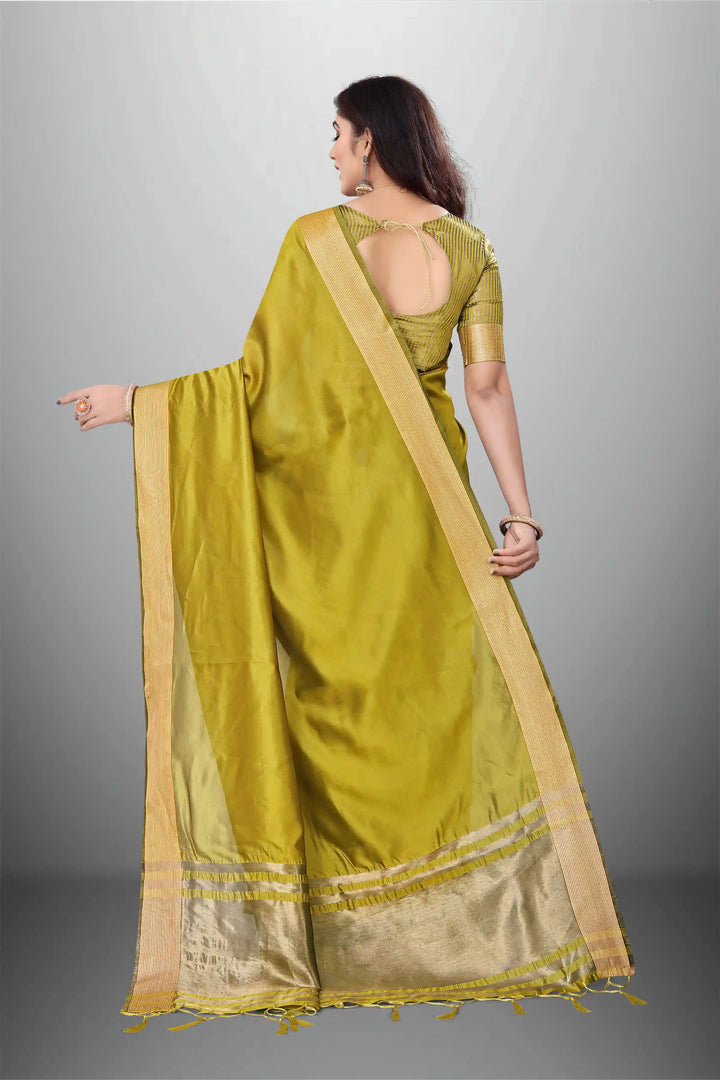 Elegant Cotton-Organza Saree with Wevon-Pallu-Border | for Weddings and Festive