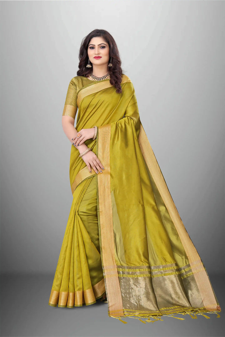 Elegant Cotton-Organza Saree with Wevon-Pallu-Border | for Weddings and Festive
