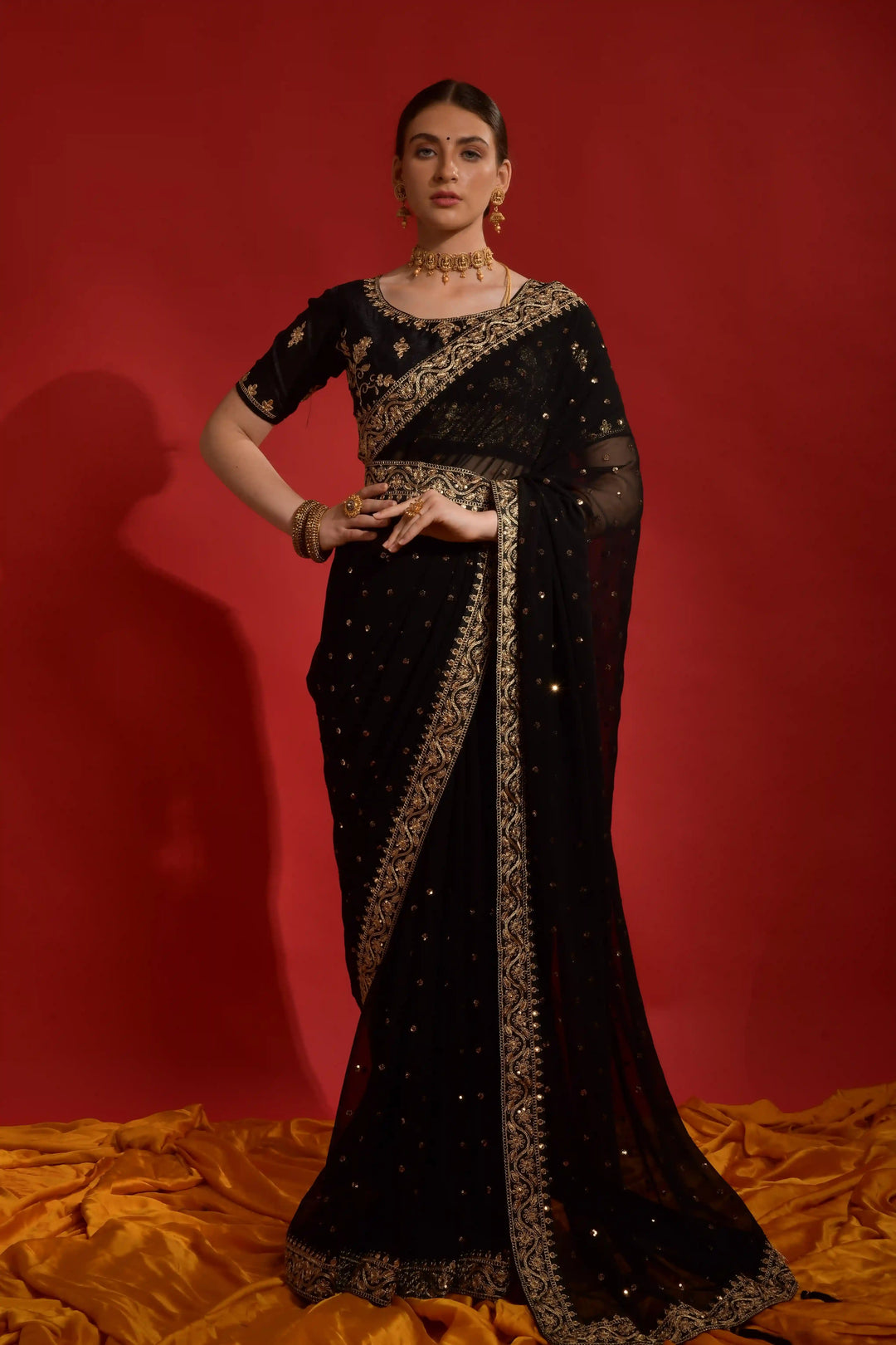 Georgette Saree with Sequins & Embroidery | Perfect for Weddings & Events