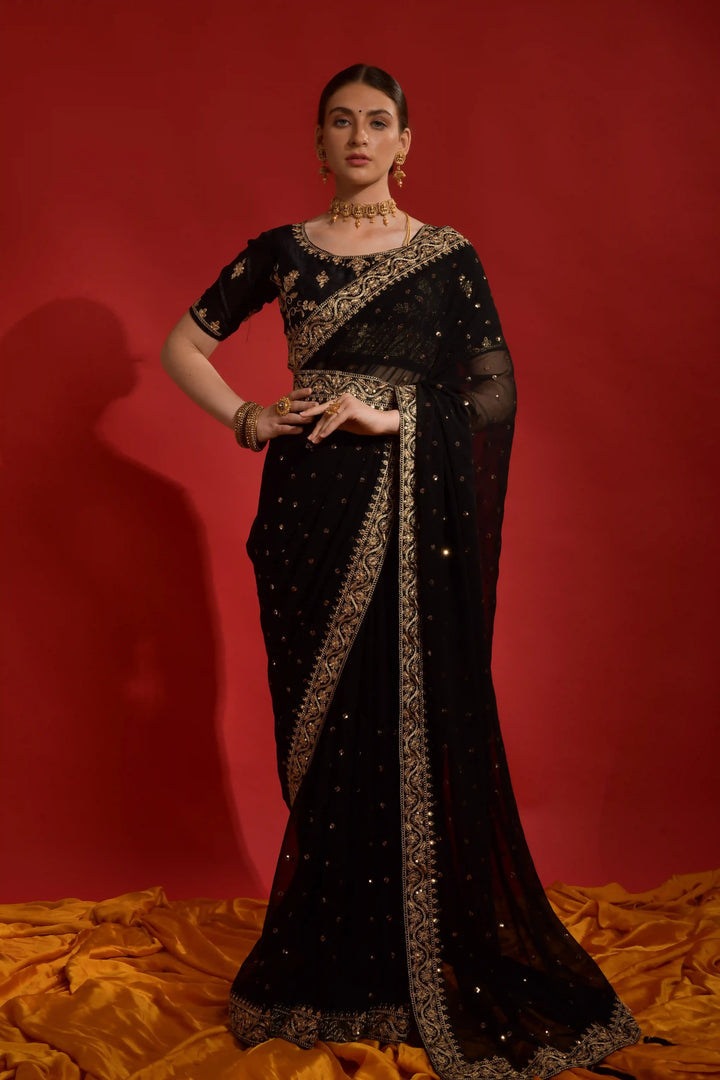 Georgette Saree with Sequins & Embroidery | Perfect for Weddings & Events